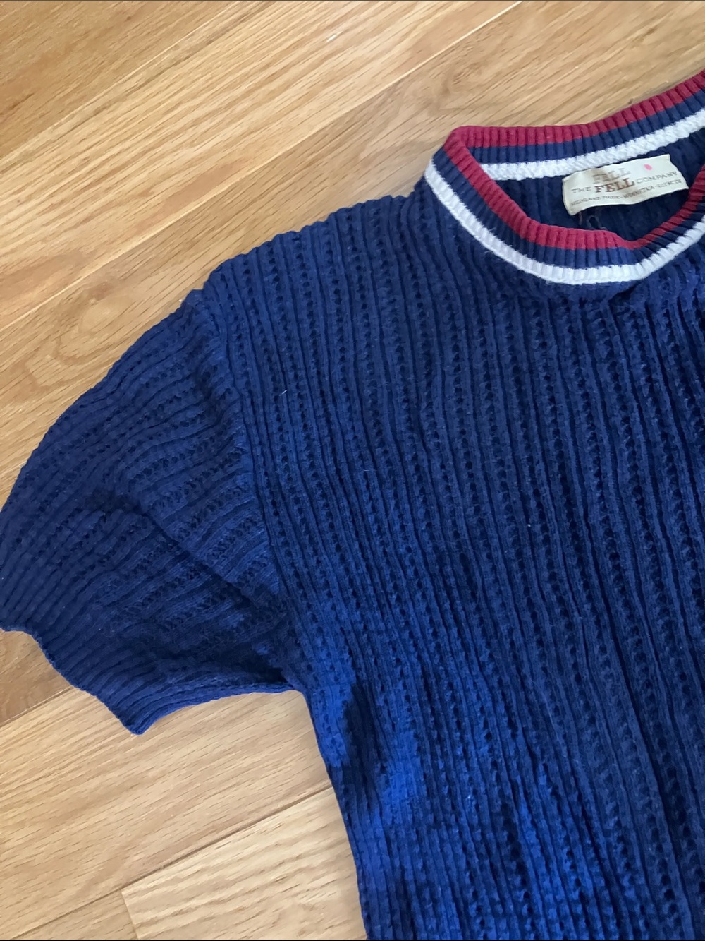 Men's Navy Crewneck Short-Sleeve Sweater with Contrast Trim - Picture 3 of 5